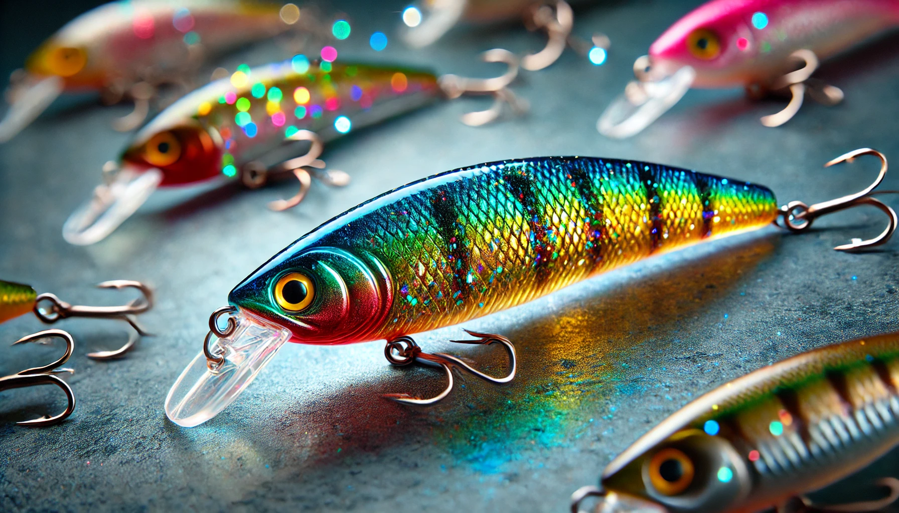 A popular colorful and shiny anchovy-shaped lure, glowing with vibrant hues, displayed with high interest and engagement from fishing enthusiasts.