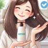 A detailed image showing a satisfied Japanese person holding a bottle of shampoo and conditioner that make hair silky smooth. The person should have smooth, shiny hair and a happy expression. The background should be a modern, clean bathroom setting with soft lighting.