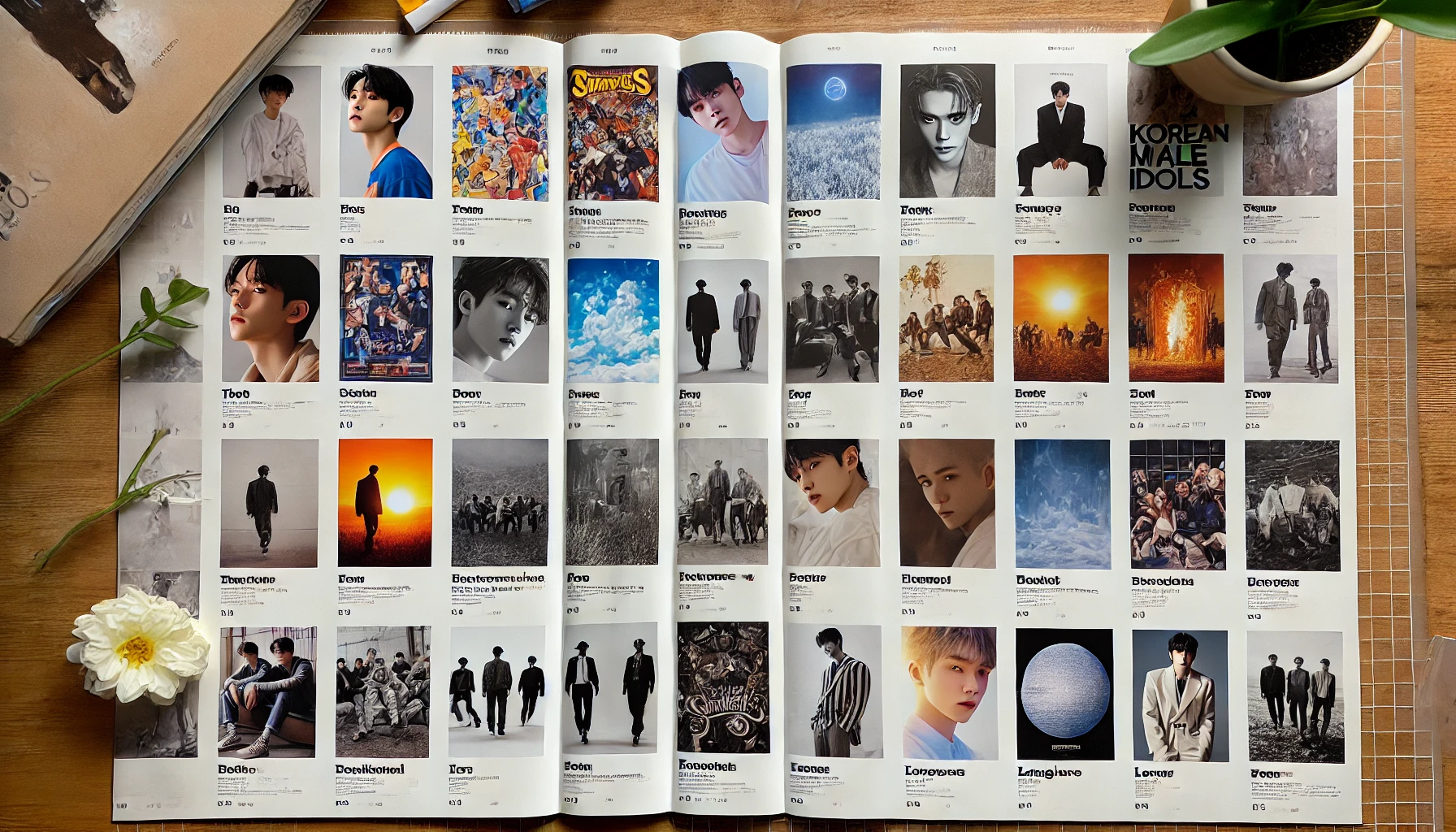 A comprehensive page detailing the tracklist of albums by Korean male idols, featuring album covers, song titles, and lengths. The layout is clean, well-organized, and easy to read.