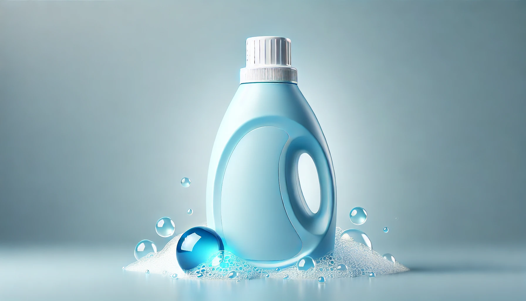 A bottle of light blue liquid laundry detergent, exuding a fresh and clean scent. The image showcases the bottle with a calming, refreshing background, giving a sense of cleanliness and purity. This represents the misunderstanding about the product being discontinued.