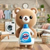 A cute bear mascot representing a popular fabric softener and detergent brand, appealing to multiple generations, set in a friendly and cozy home environment. Horizontal layout, 16:9 aspect ratio.