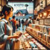 京都のお土産売り場でお土産を探す女性