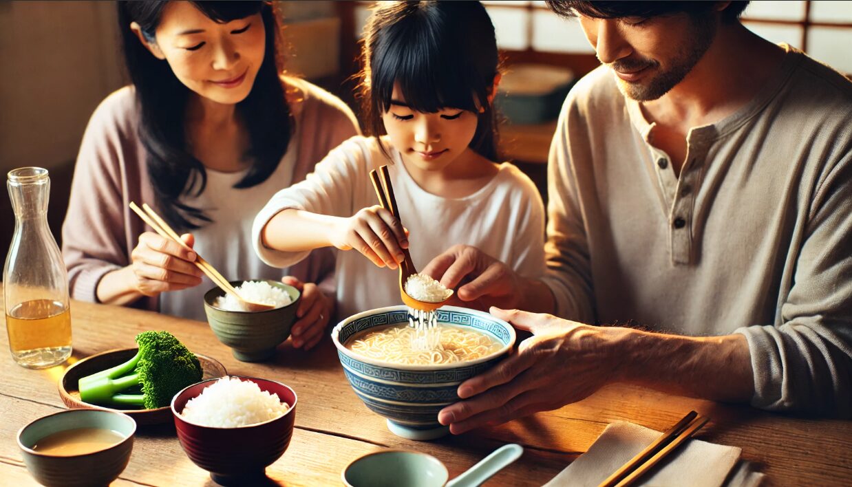 山わさび塩ラーメンをアレンジして食べる家族