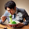 山わさび塩ラーメンを食べる男性