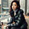 黒いダウンジャケットを着た女性